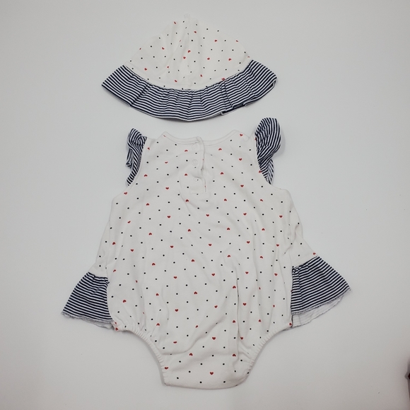 Little Me Sailboat Polkadot Hearts Onesie Hat Matching Set Ruffles White - Picture 4 of 6
